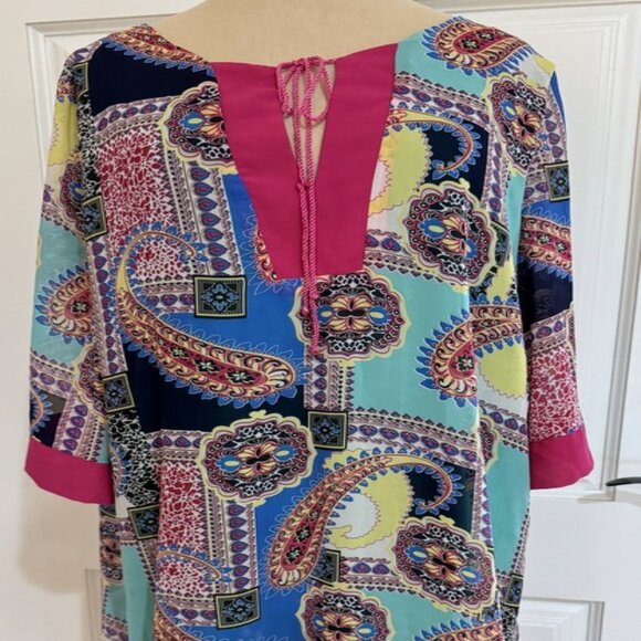 UMGEE Paisley Tunic Dress L Womens Boho Shift Colorful Knit Lined Flared Sleeve - Picture 5 of 12